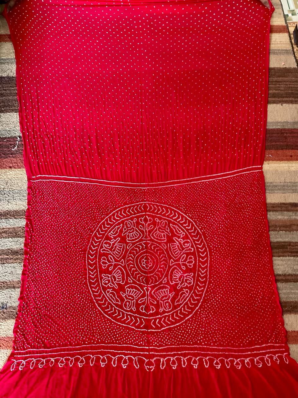 Red Ras-Mandal Rai Bandhani Saree