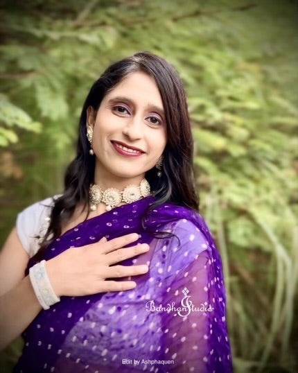 Purple Geometric Bandhani on Organza