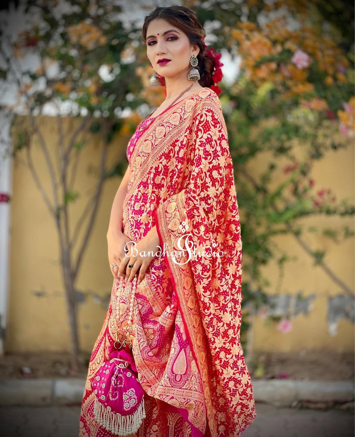 Rani Pink and Coral ombré Bandhani Lehenga set