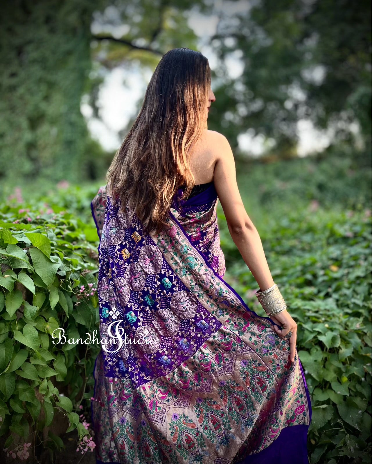 Purple Meenakari Bandhani Sari