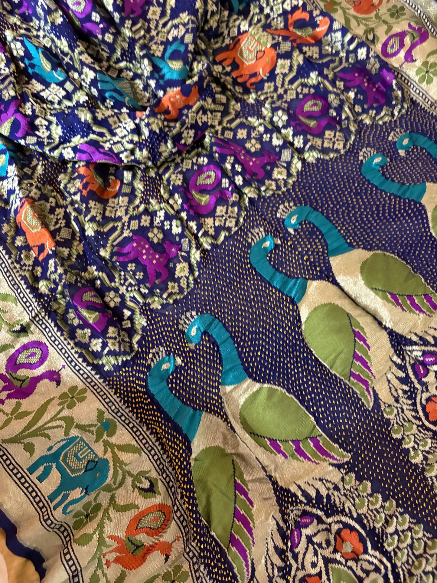Stunning peacock motifs blue pure Khadi georgette Saree