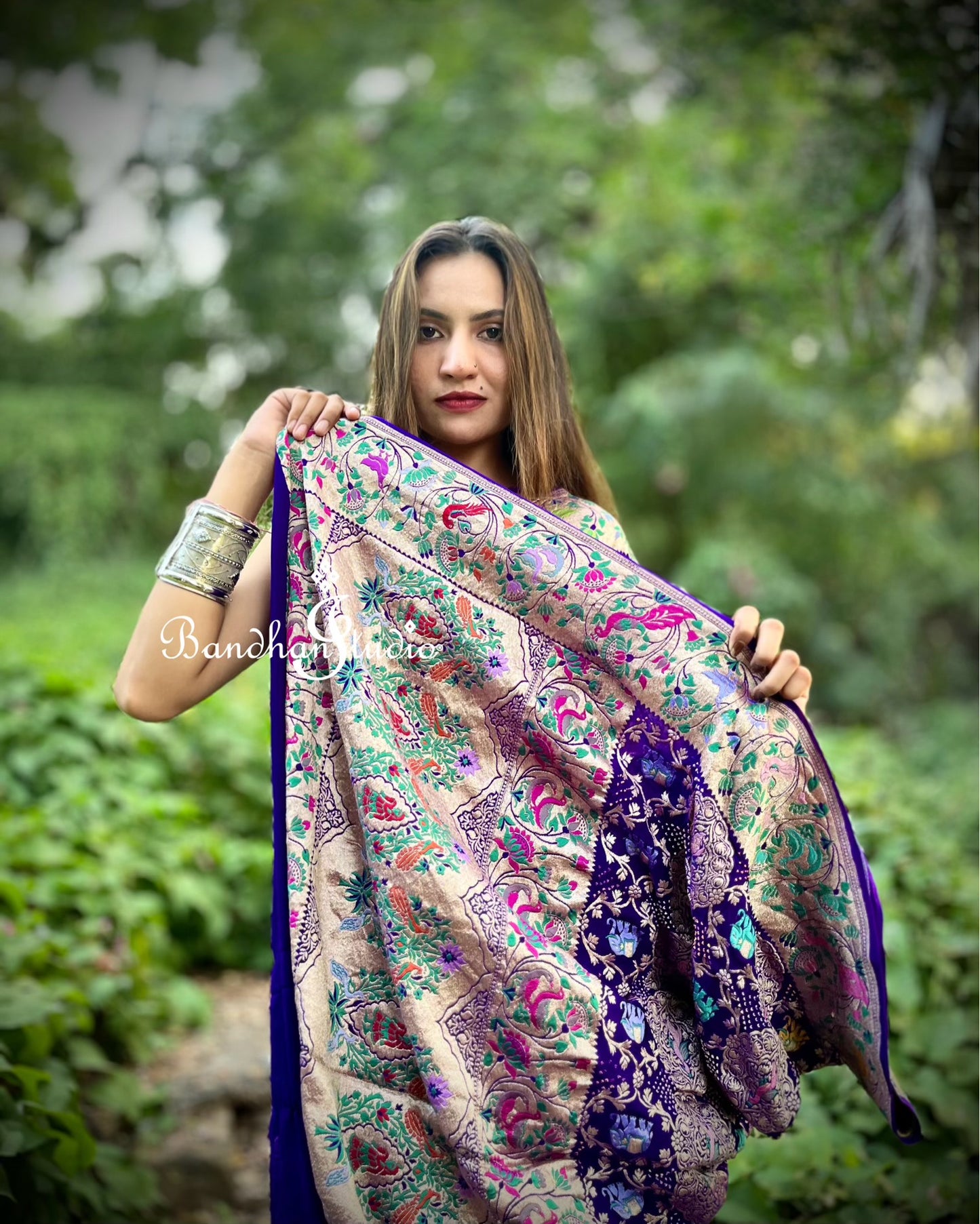 Purple Meenakari Bandhani Sari
