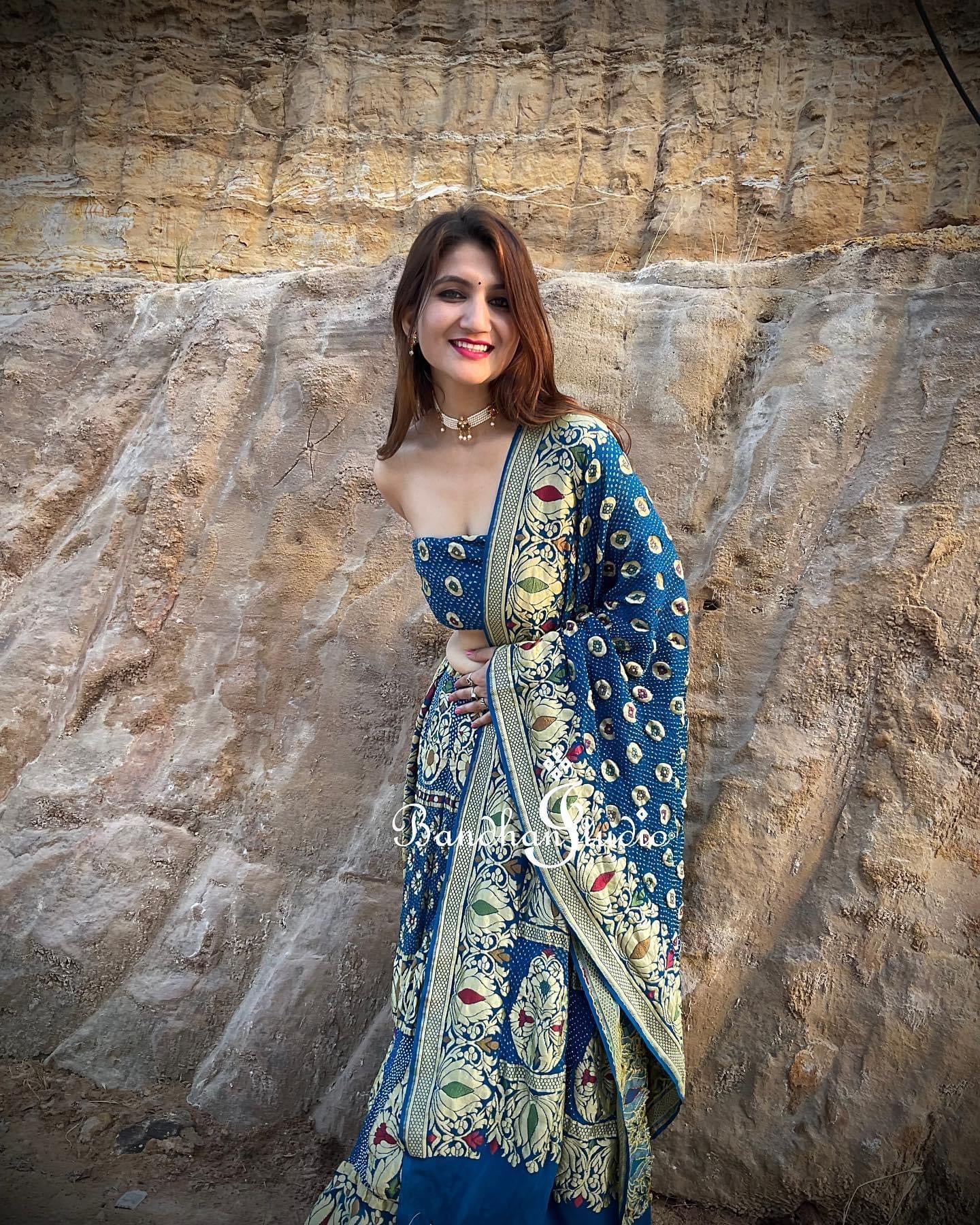 Turquoise Bandhani Zari Lehenga set
