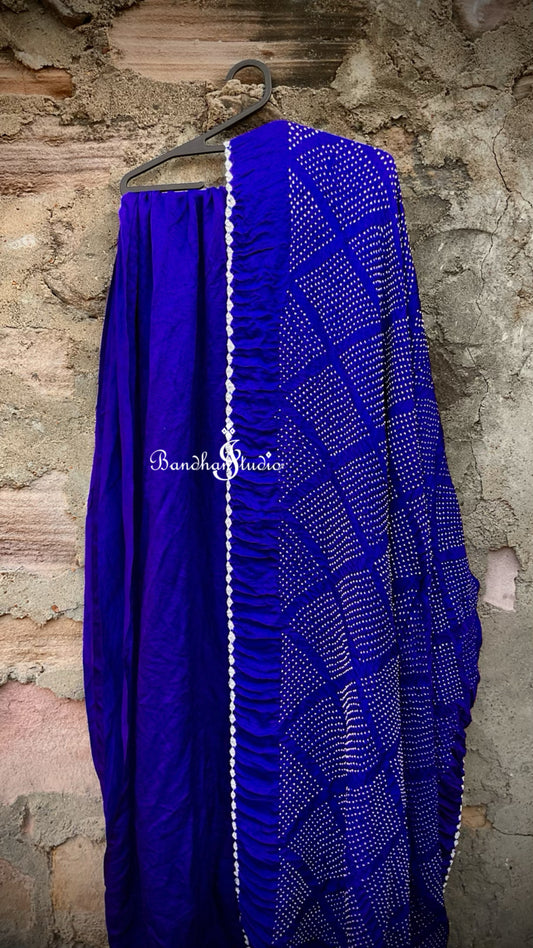 Royal Blue Geometric Bandhani
