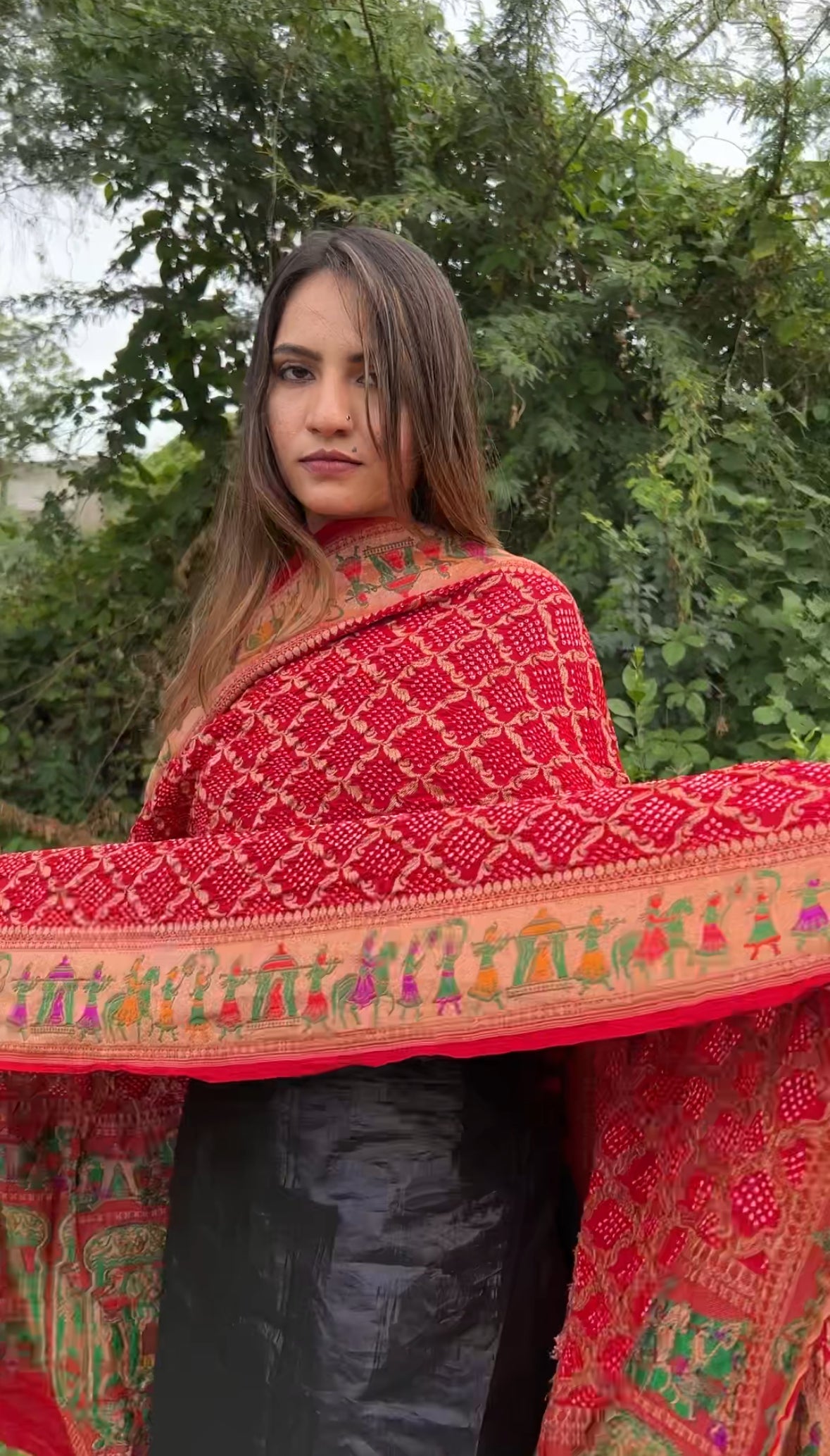 Red Meenakari Doli-Baraat Bandhani Dupatta