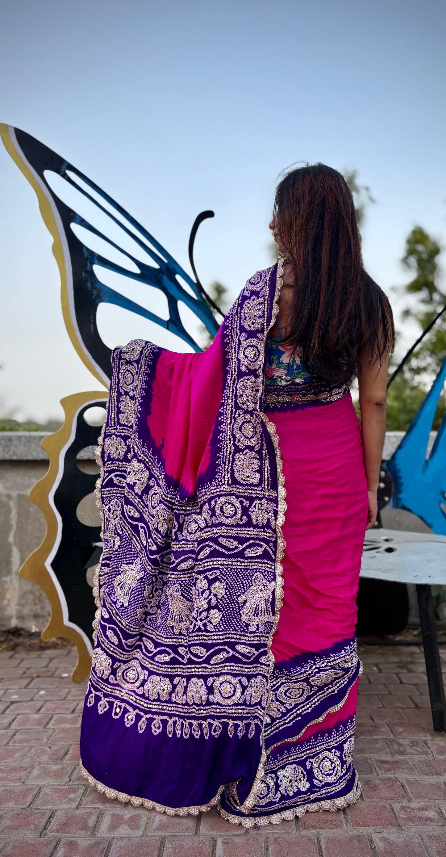 Pink and purple Gotapati handwork saree