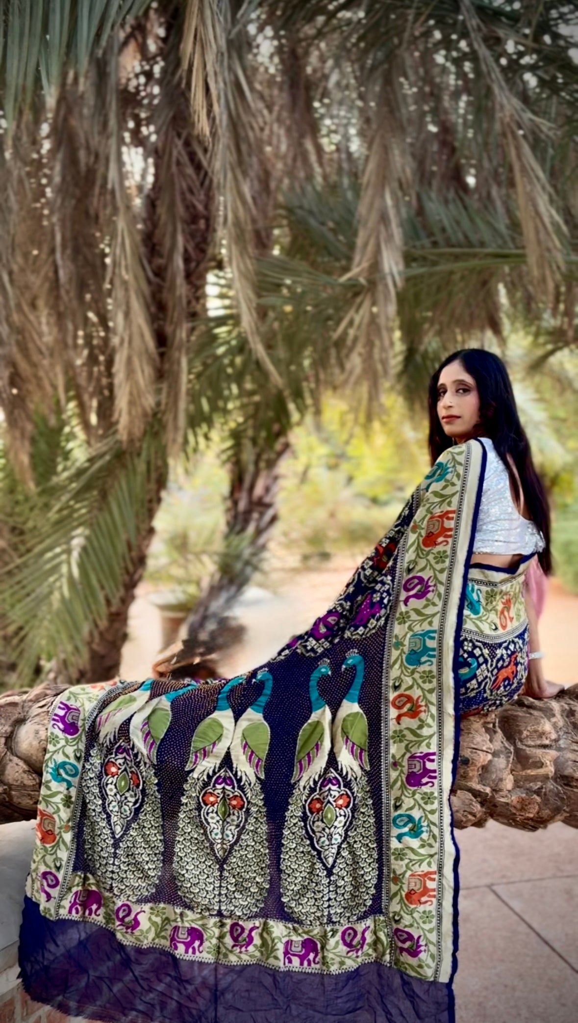 Stunning peacock motifs blue pure Khadi georgette Saree