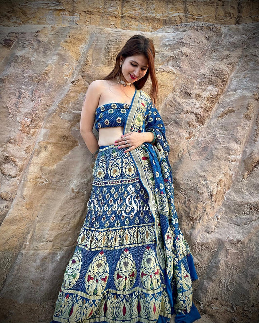 Turquoise Bandhani Zari Lehenga set
