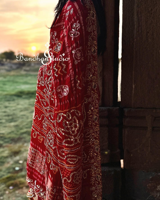 Red Gotapati Gharchola Bandhani Saree