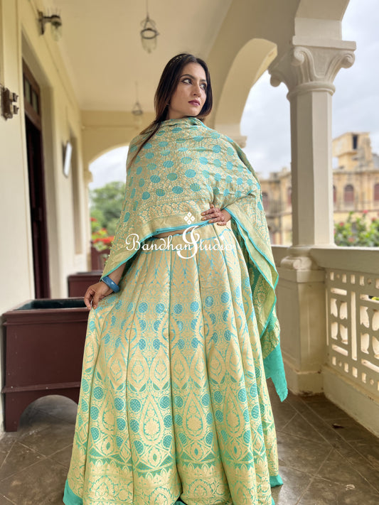 Sea-blue and Green ombré Bandhani Lehenga