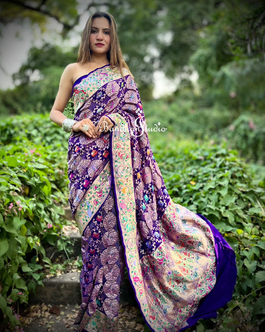 Purple Meenakari Bandhani Sari