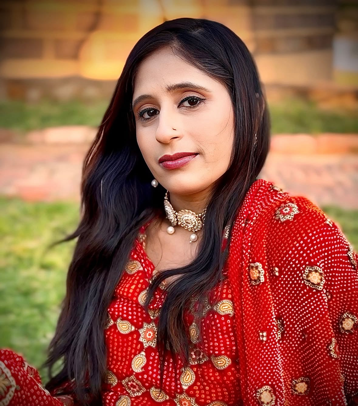 Ruby Red Meenakari Banarasi Bandhani Lehenga set