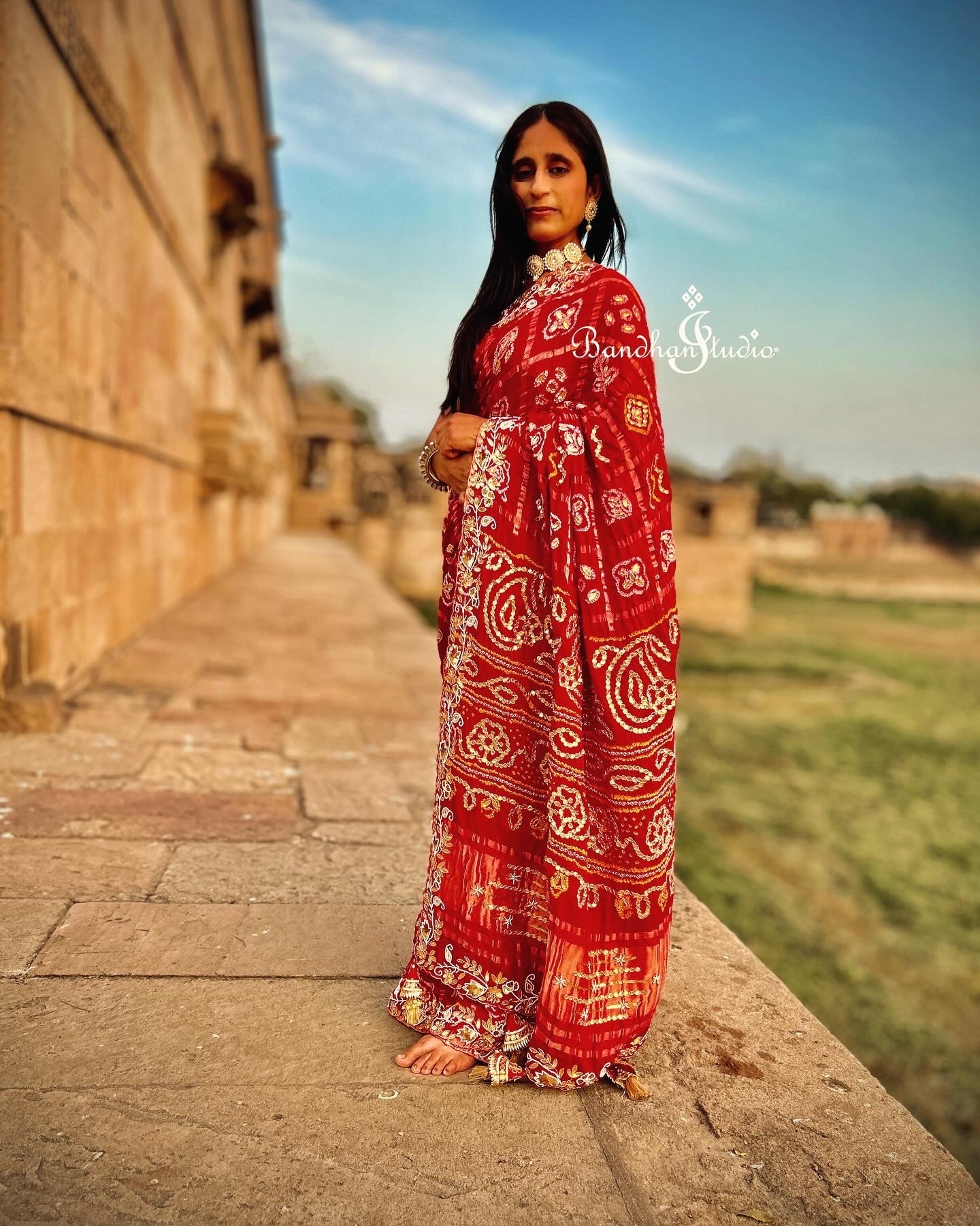 Red Gotapati Gharchola Bandhani Saree