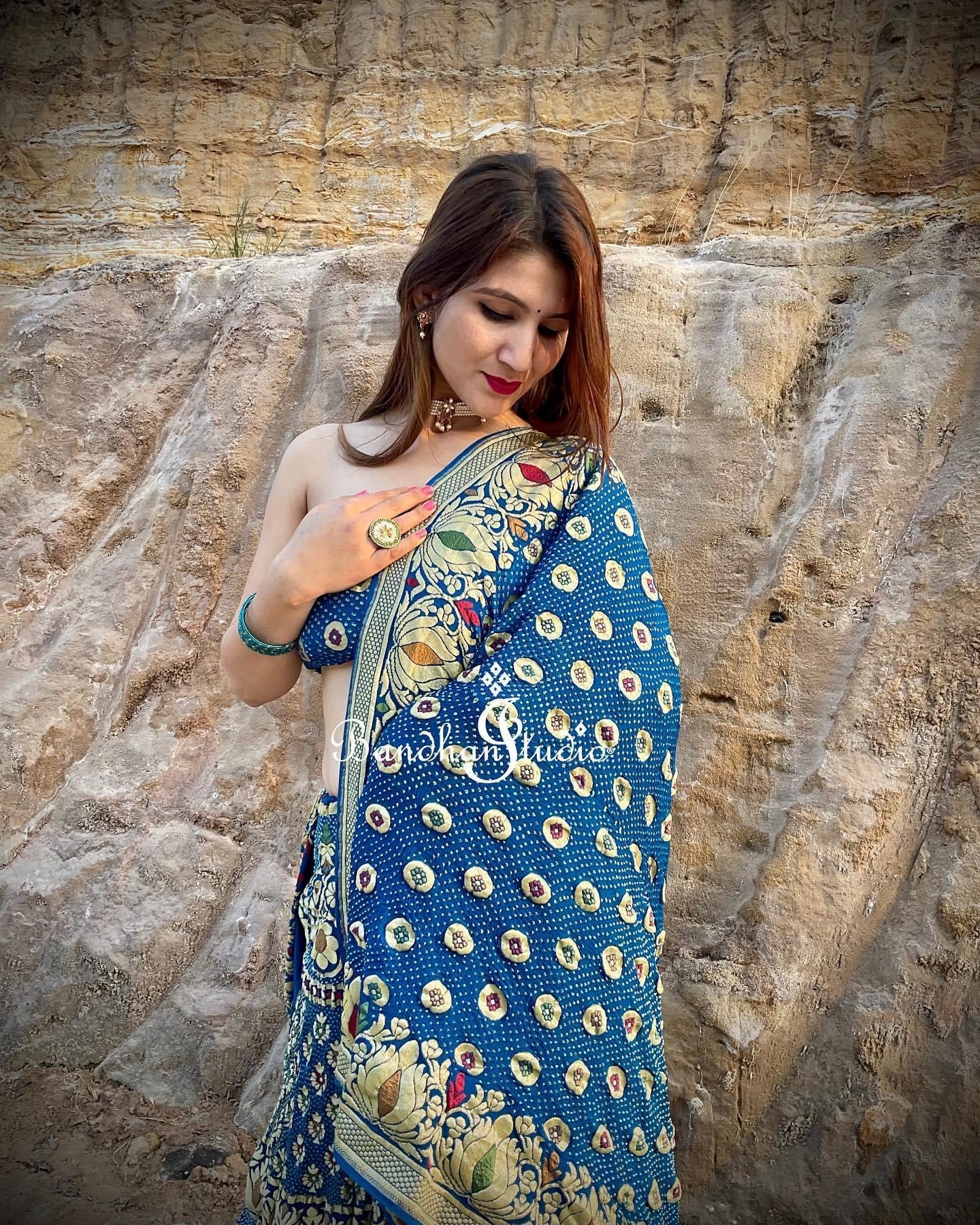 Turquoise Bandhani Zari Lehenga set