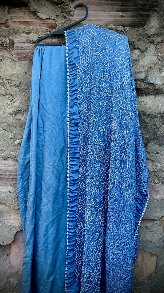 Pastel Blue Geometric Bandhani Suit set