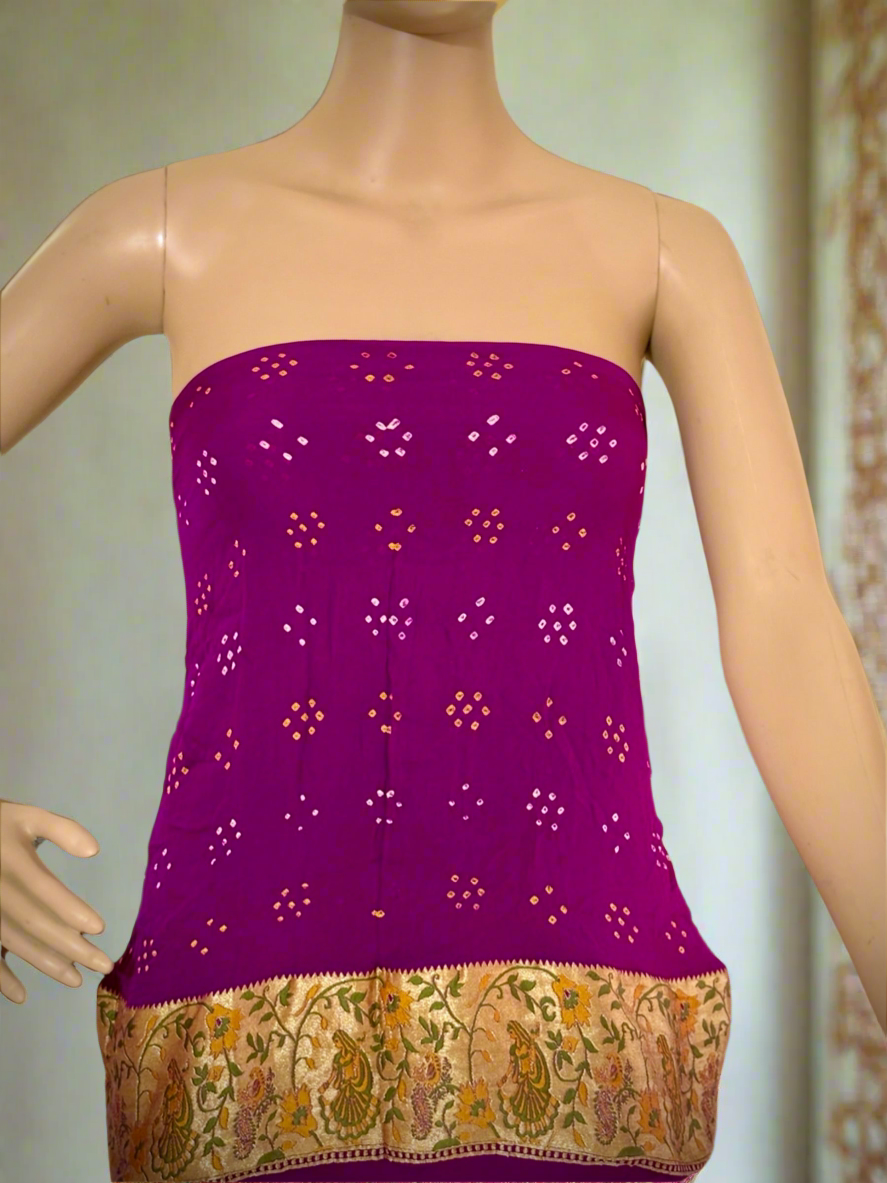 Magenta purple Paithani style Bandhani Sari