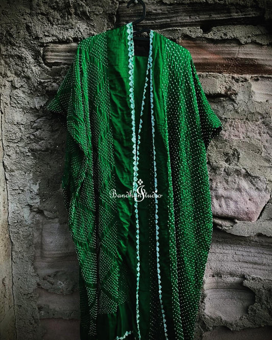 Bottle green Bandhani Material