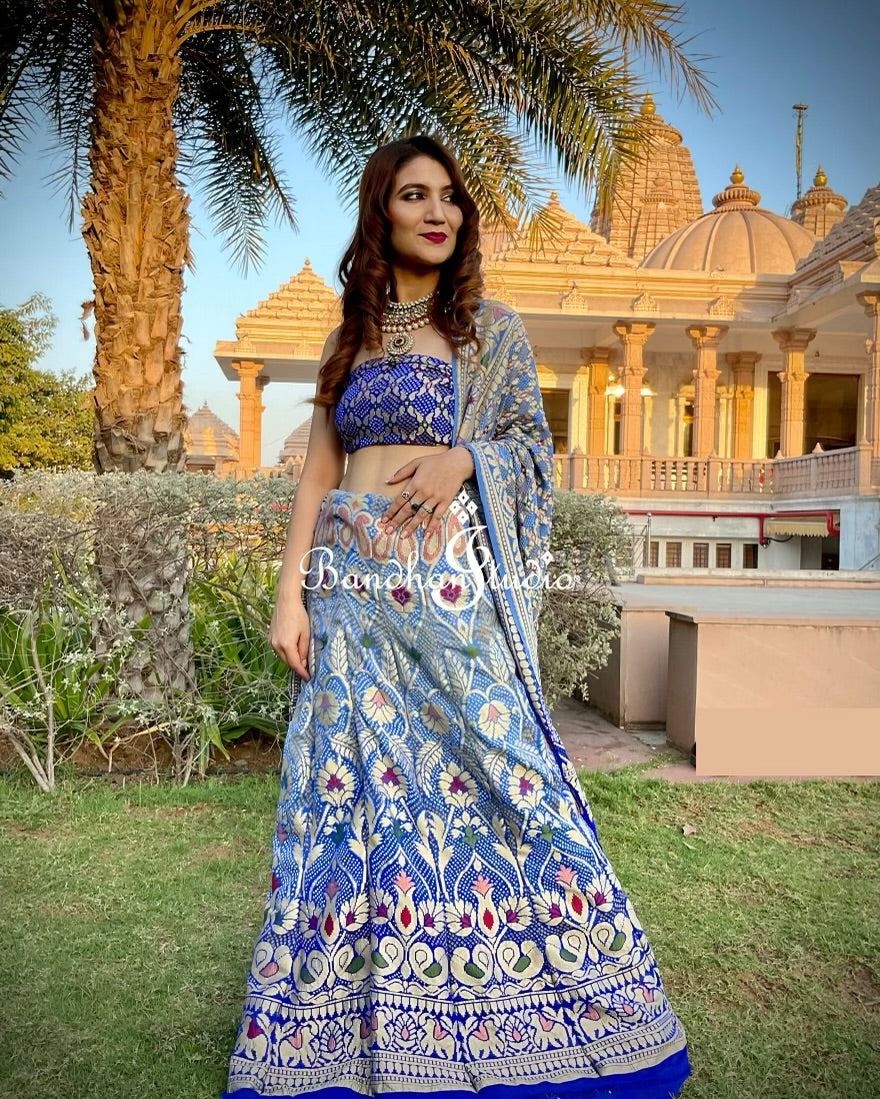 Navy blue pastel ombré Meenakari Lehenga set