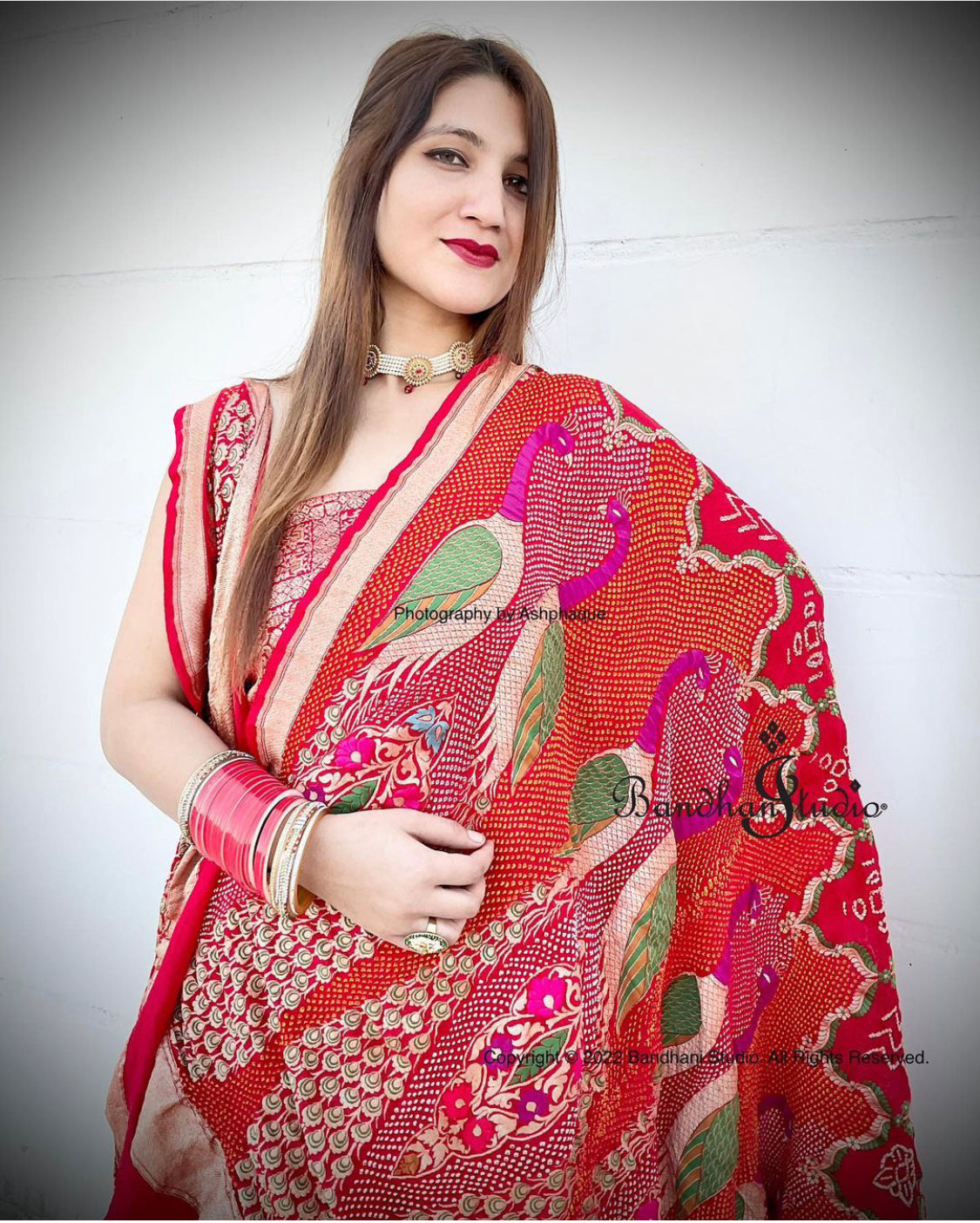 Red Handloom Banarasi Bandhani Lehenga set