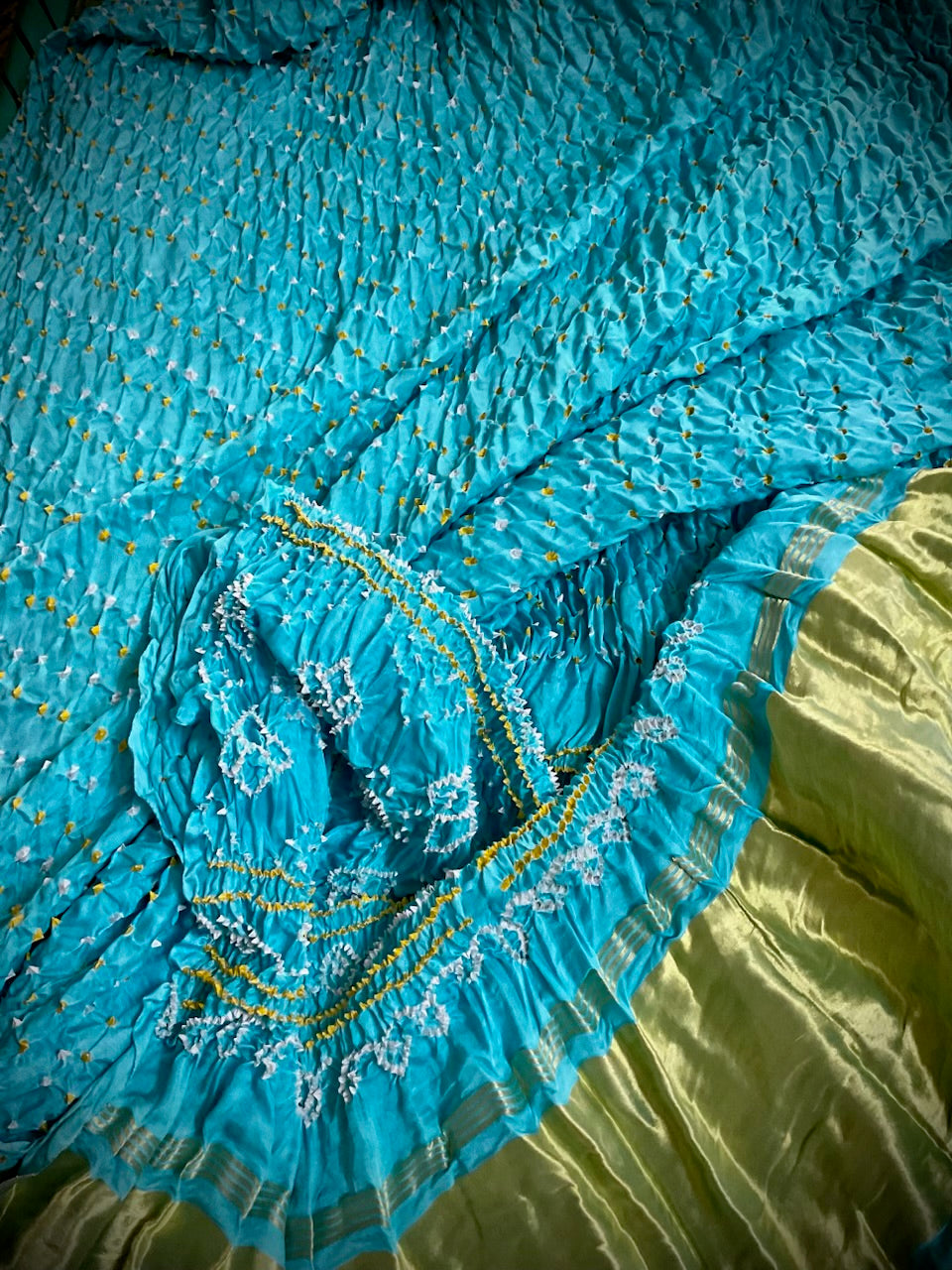 Sky blue Bandhani on Silk Sari