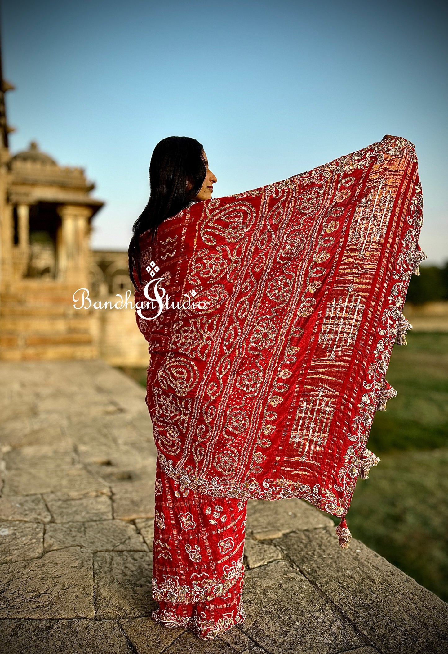Red Gotapati Gharchola Bandhani Saree