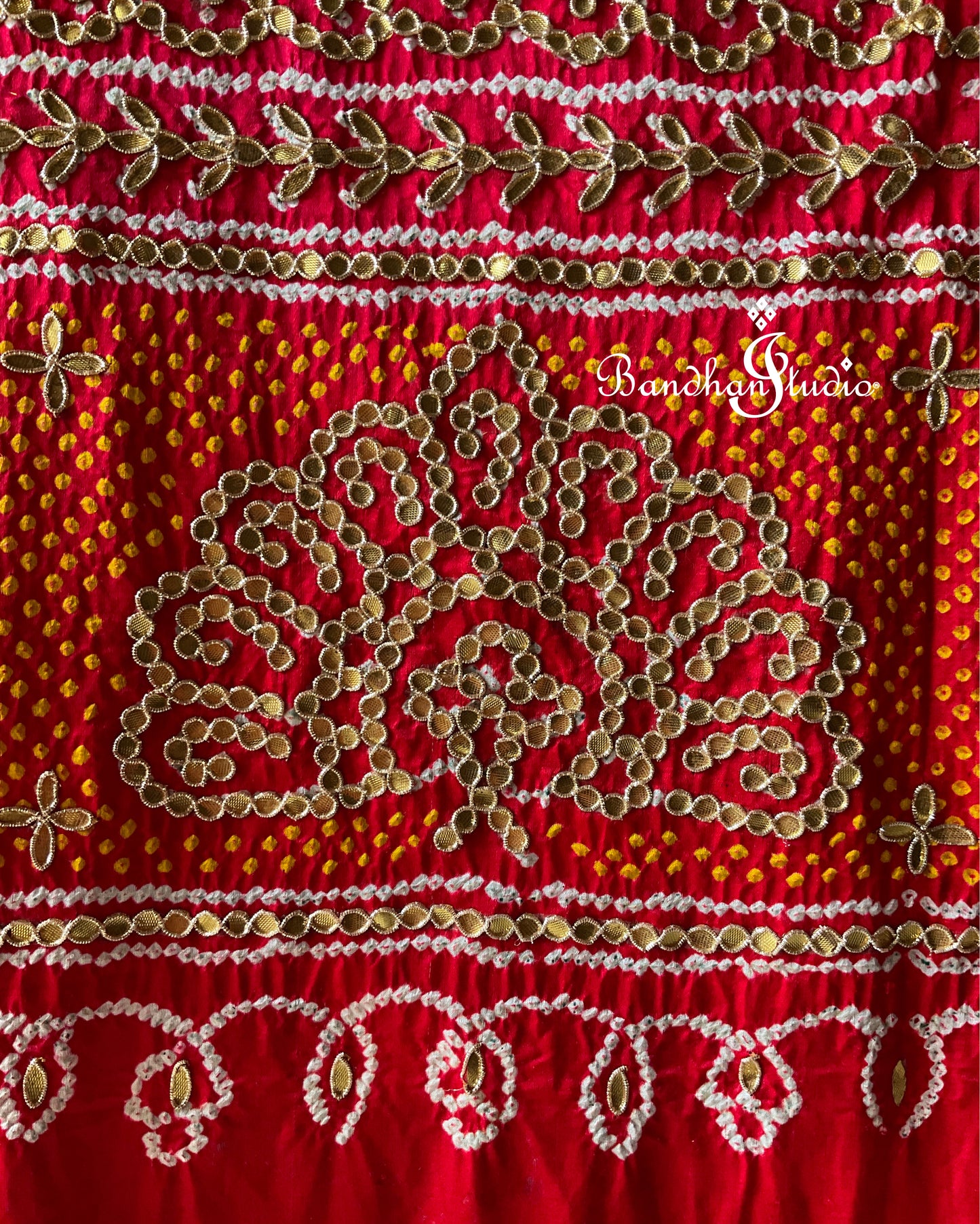 Pink and Red ombré handwork and Bandhani dupatta