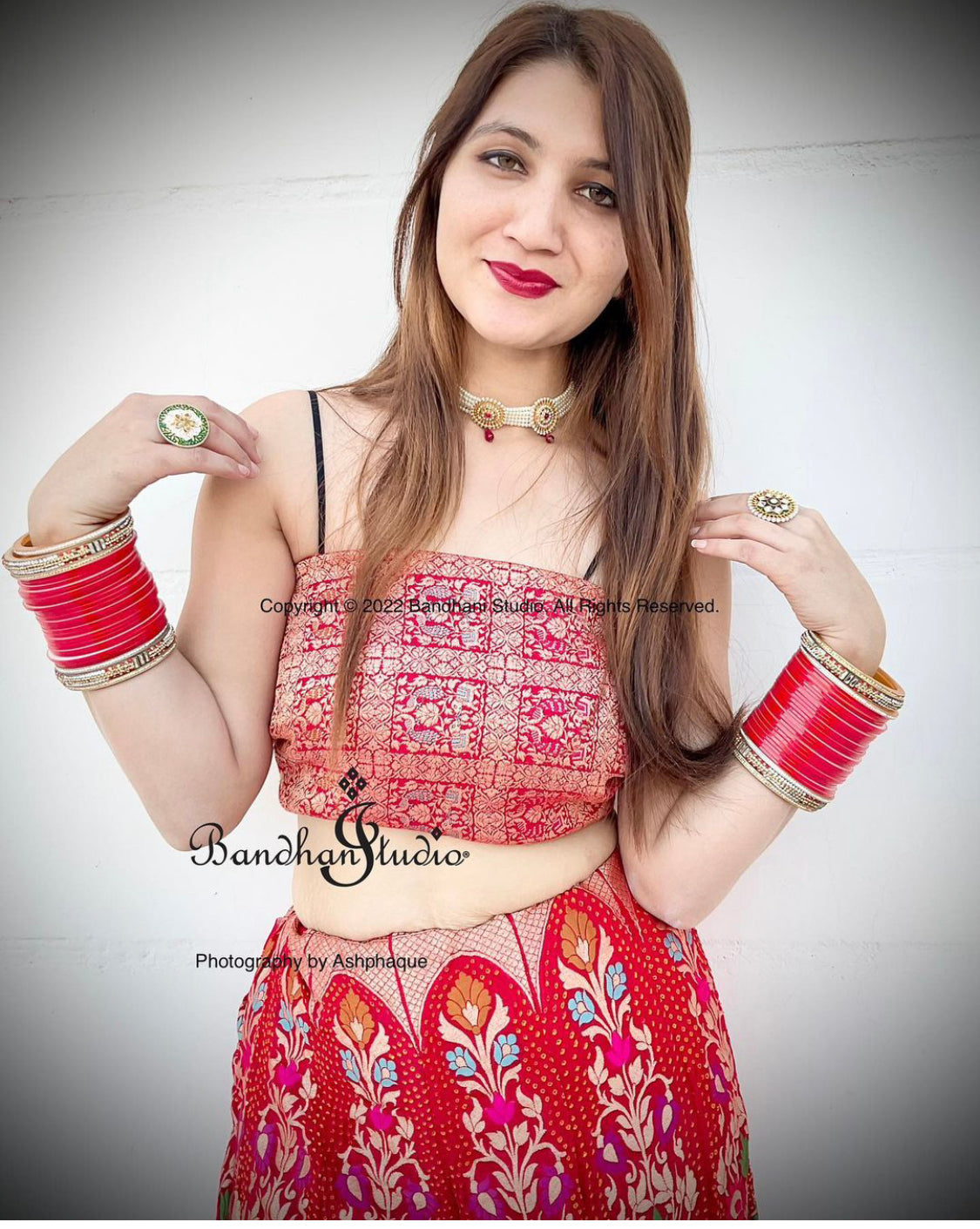 Red Handloom Banarasi Bandhani Lehenga set