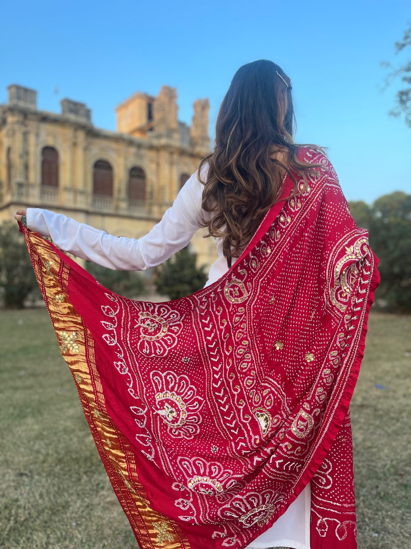 Red Zardosi and Gotapati Bandhani Dupatta