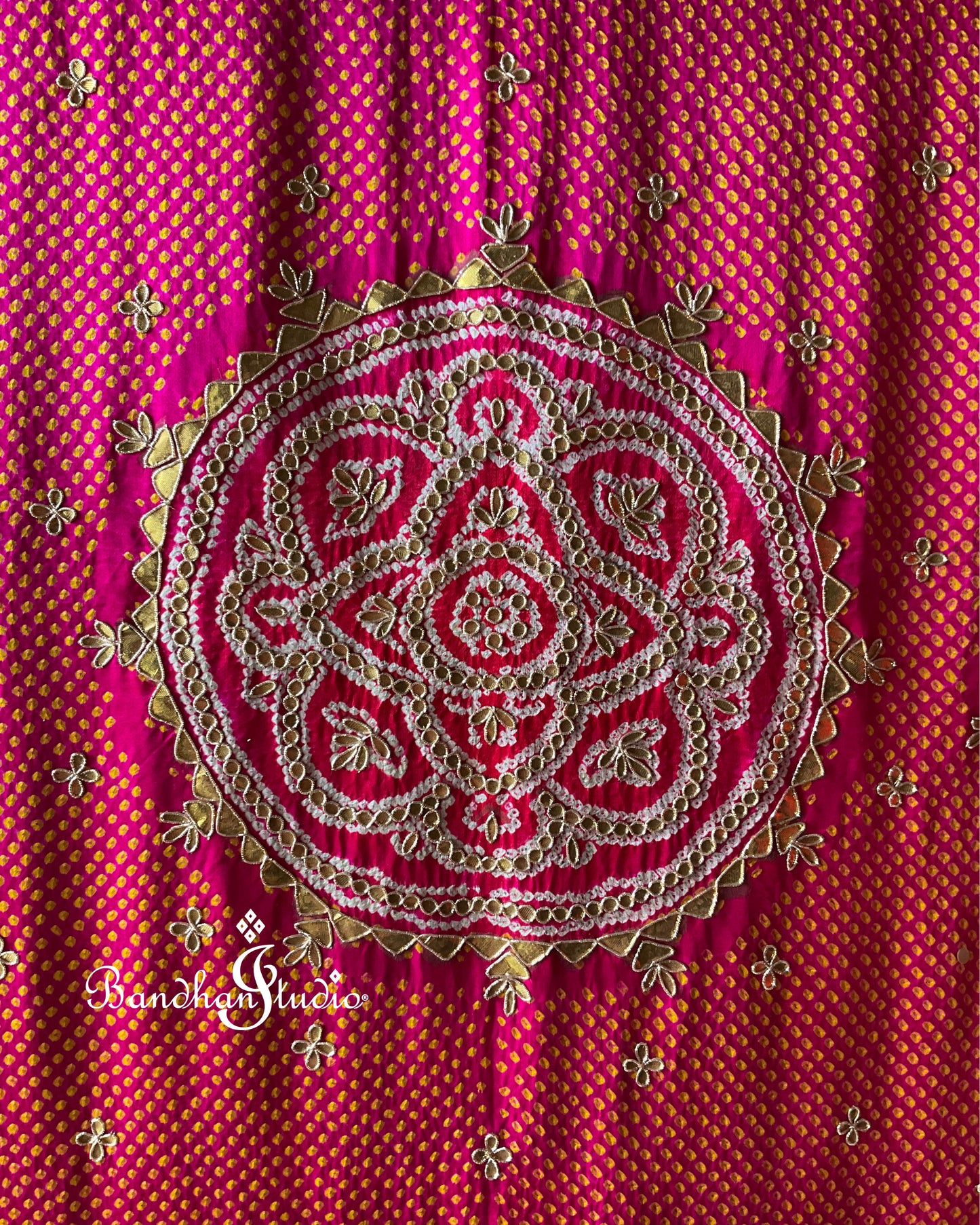 Pink and Red ombré handwork and Bandhani dupatta