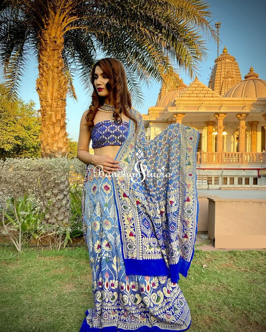 Navy blue pastel ombré Meenakari Lehenga set