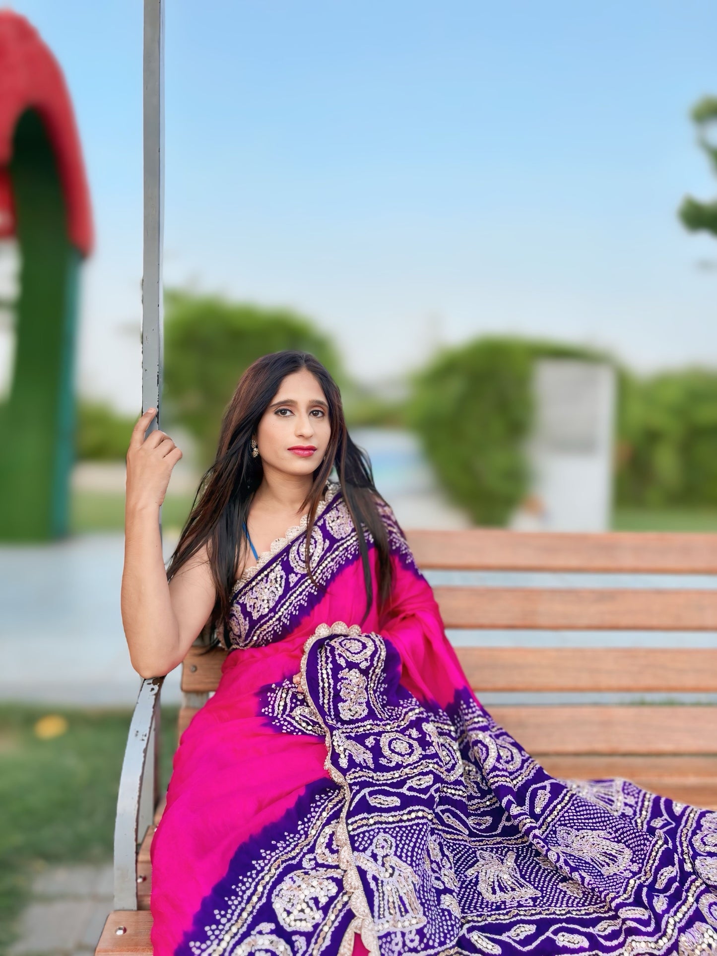 Pink and purple Gotapati handwork saree