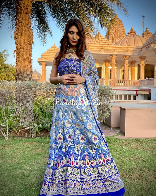 Navy blue pastel ombré Meenakari Lehenga set