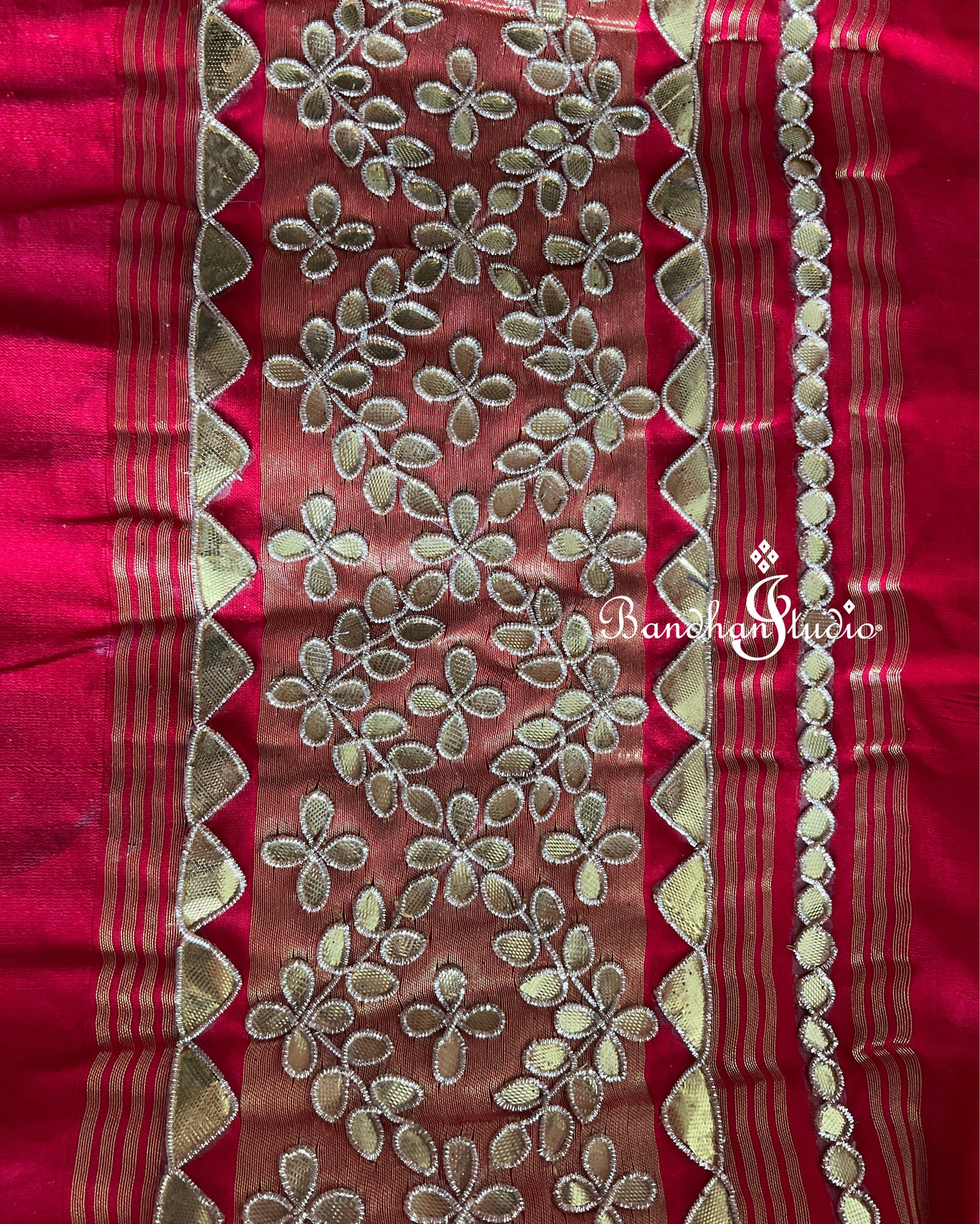 Pink and Red ombré handwork and Bandhani dupatta