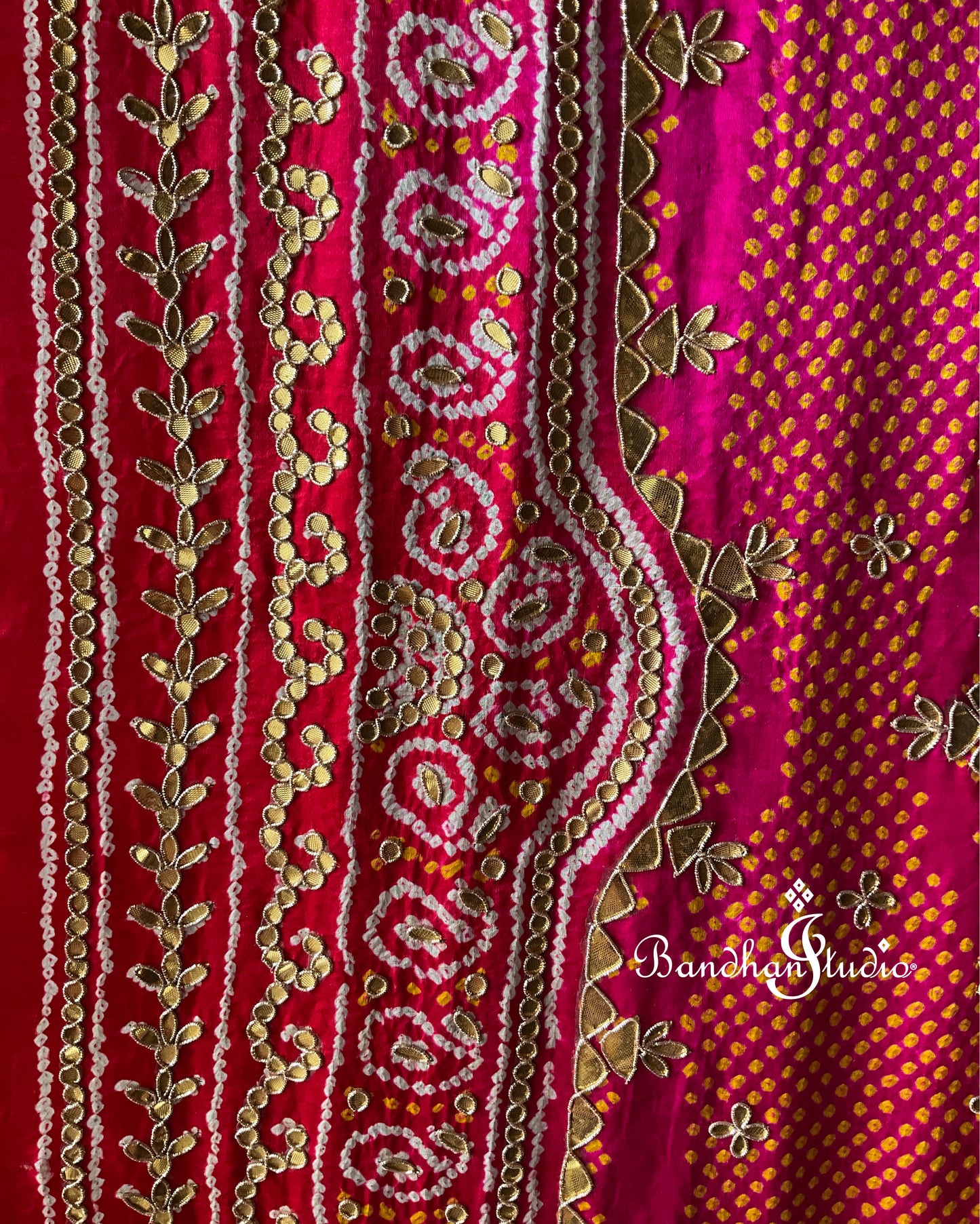 Pink and Red ombré handwork and Bandhani dupatta