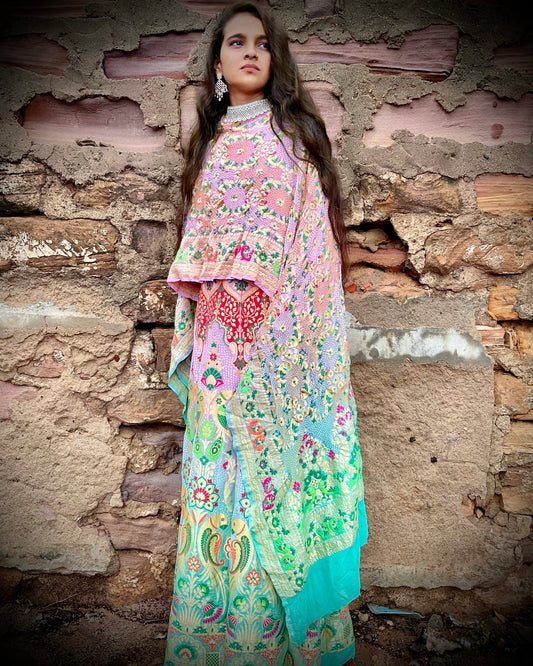 Pastel Rainbow Pure Zari Weaving  Lehenga Set