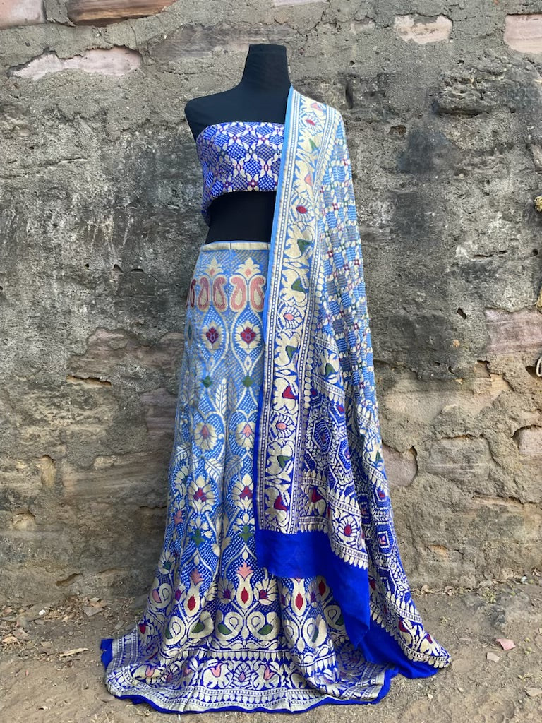Navy blue pastel ombré Meenakari Lehenga set