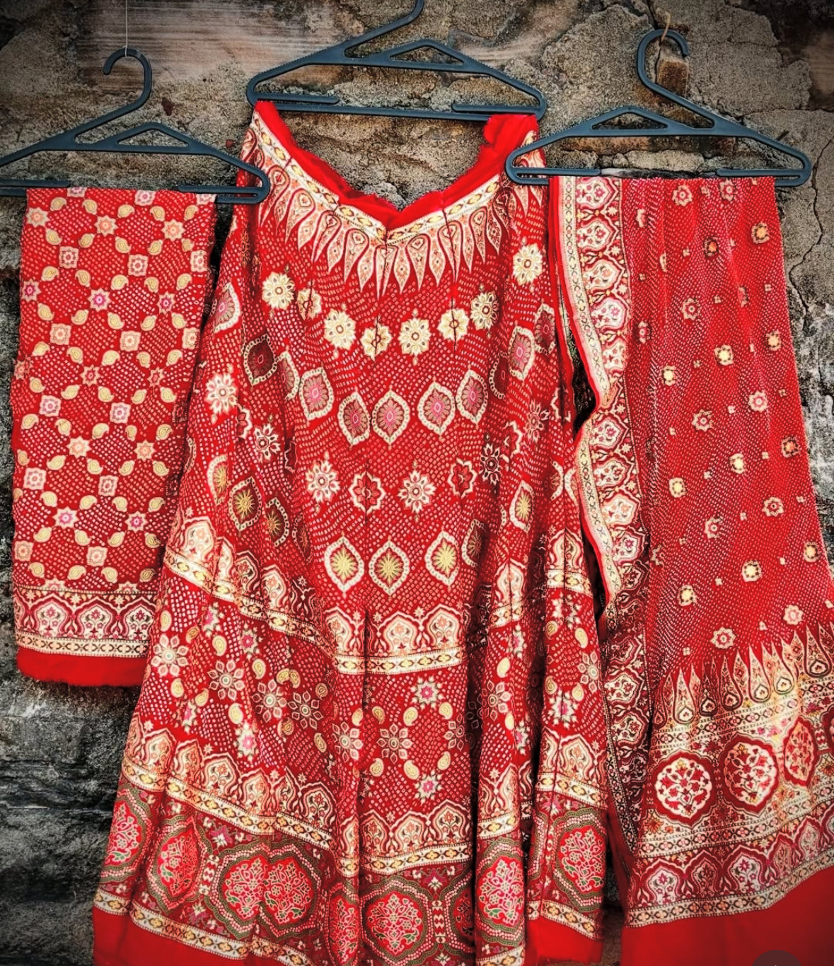 Ruby Red Meenakari Banarasi Bandhani Lehenga set