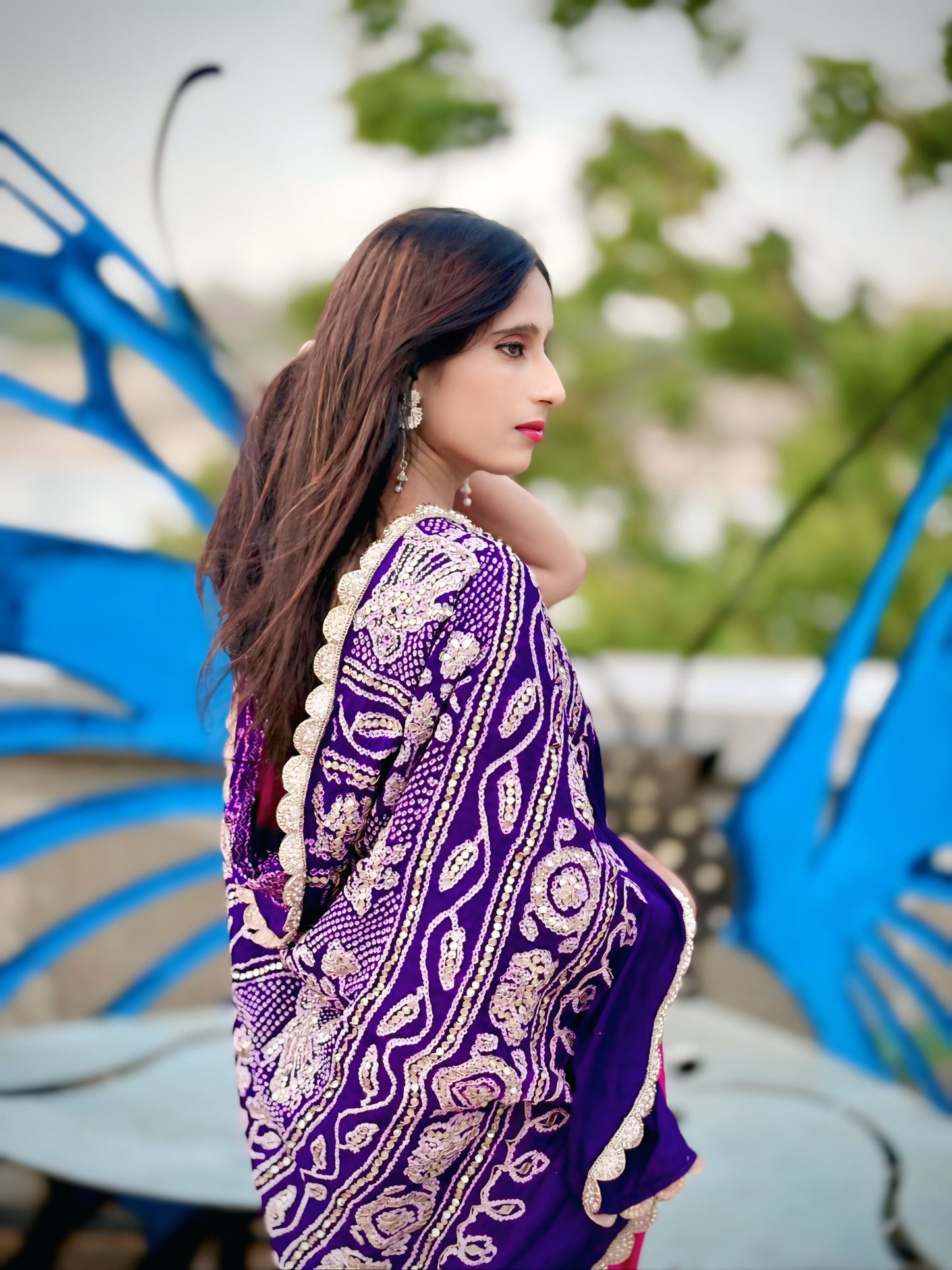 Pink and purple Gotapati handwork saree