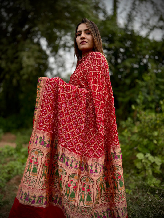Red Meenakari Doli-Baraat Bandhani Dupatta