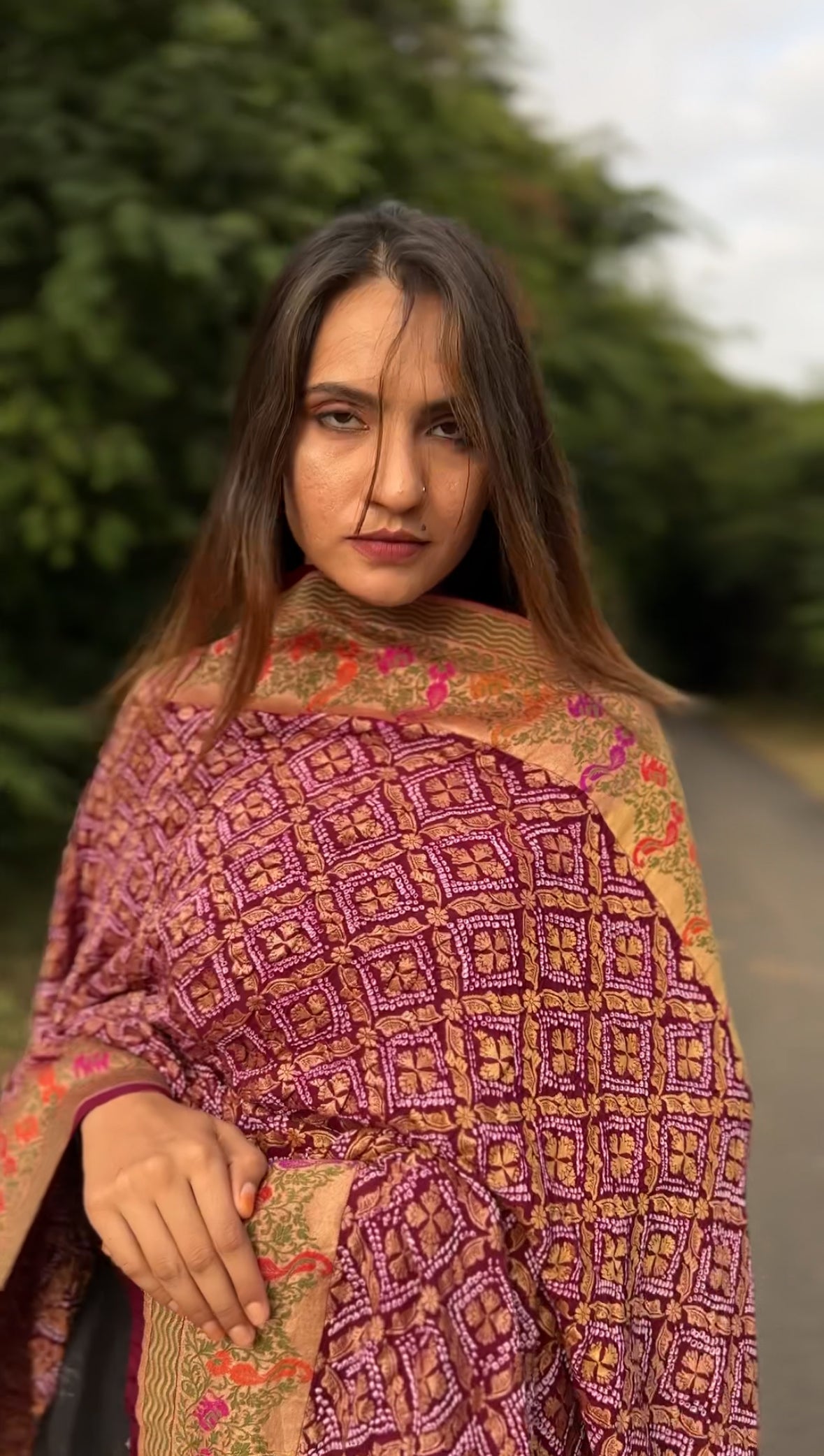 Dark Burgundy Handloom Bandhani Dupatta