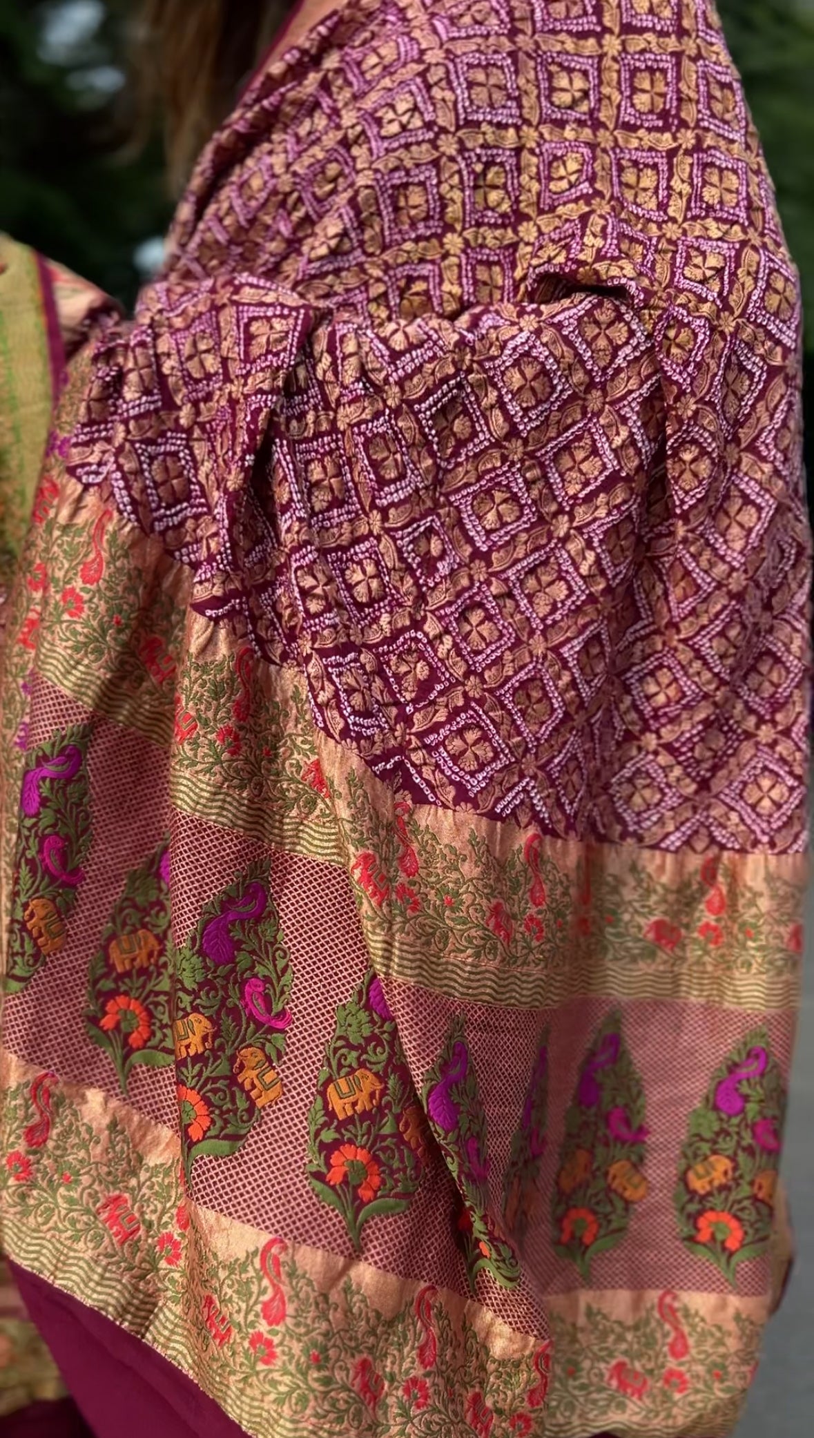 Dark Burgundy Handloom Bandhani Dupatta