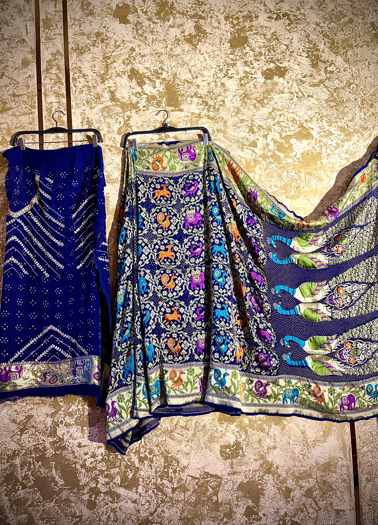 Stunning peacock motifs blue pure Khadi georgette Saree
