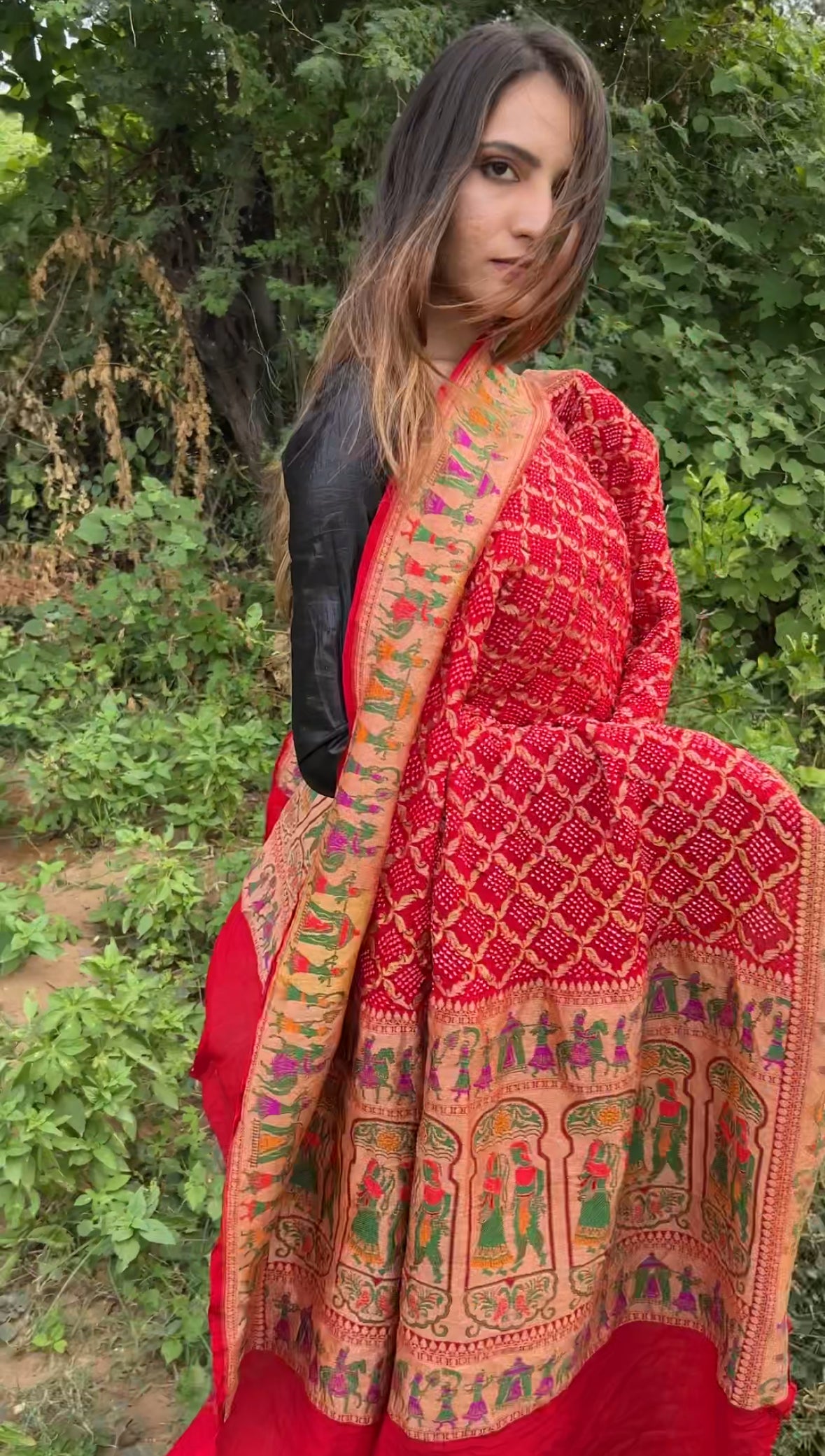 Red Meenakari Doli-Baraat Bandhani Dupatta