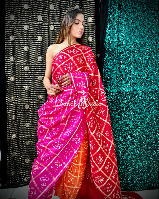 Tricolor Gharchola Bandhani Saree