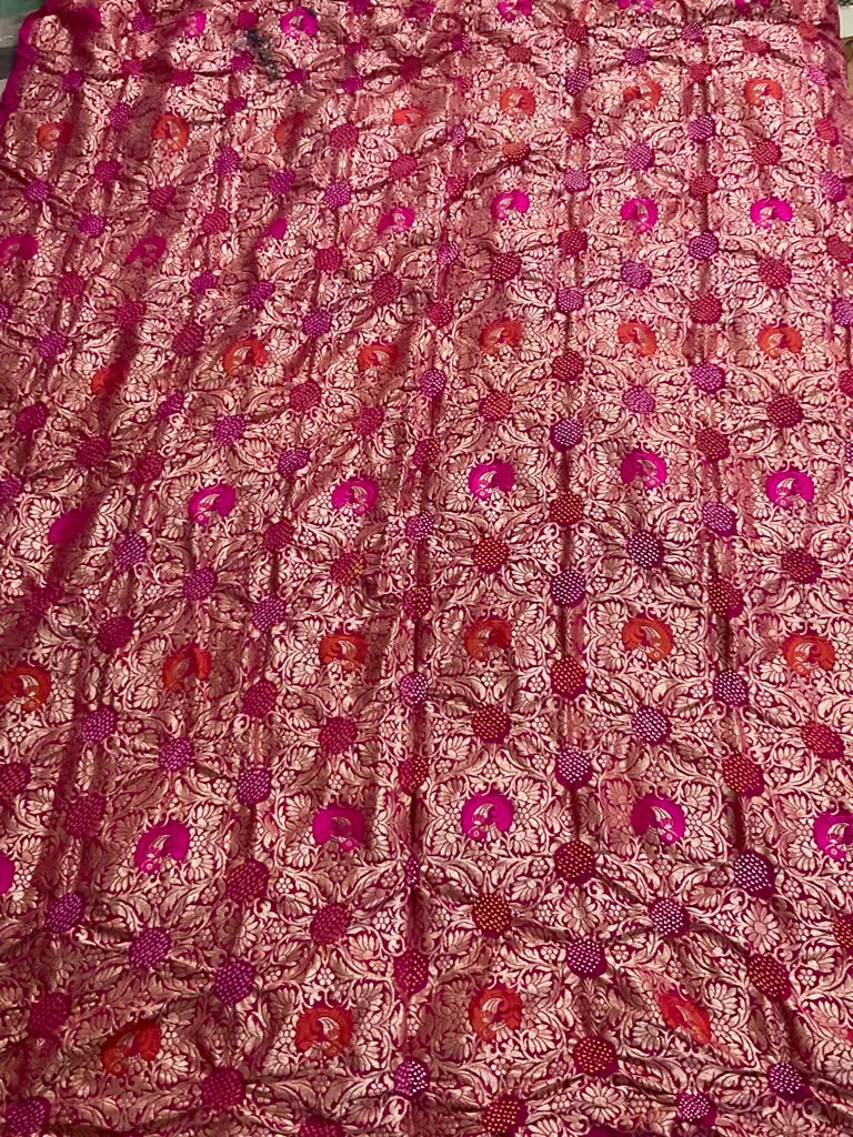 Peach pink ombré Handloom Meenakari Parrot Lehenga set