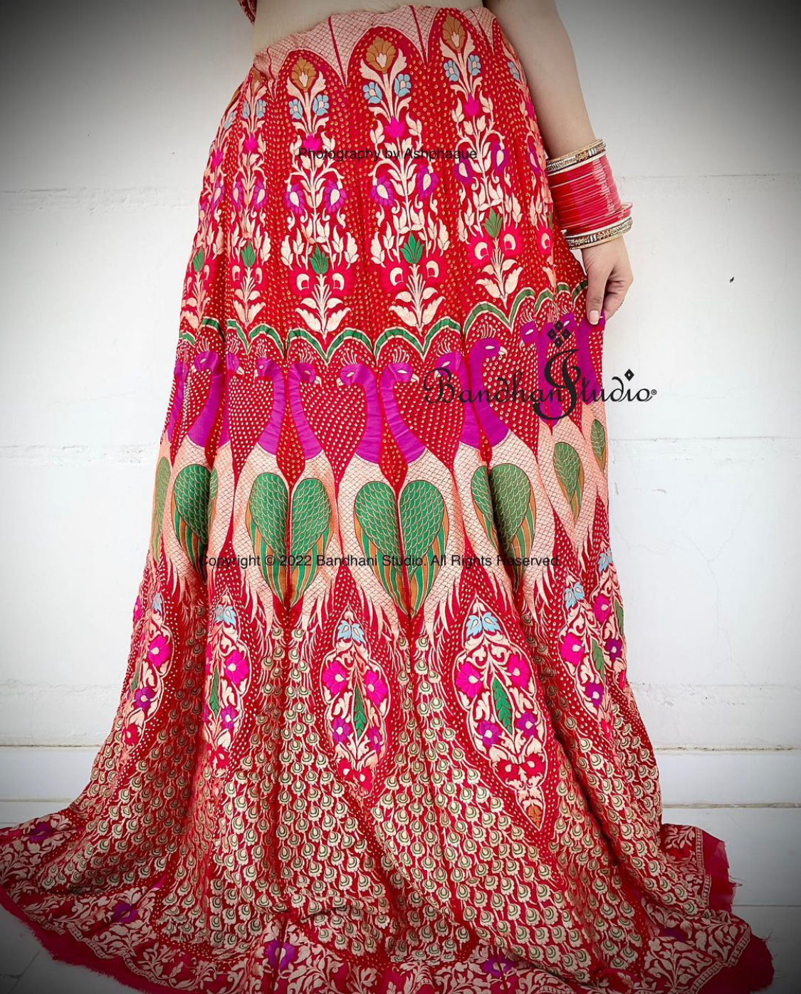 Red Handloom Banarasi Bandhani Lehenga set